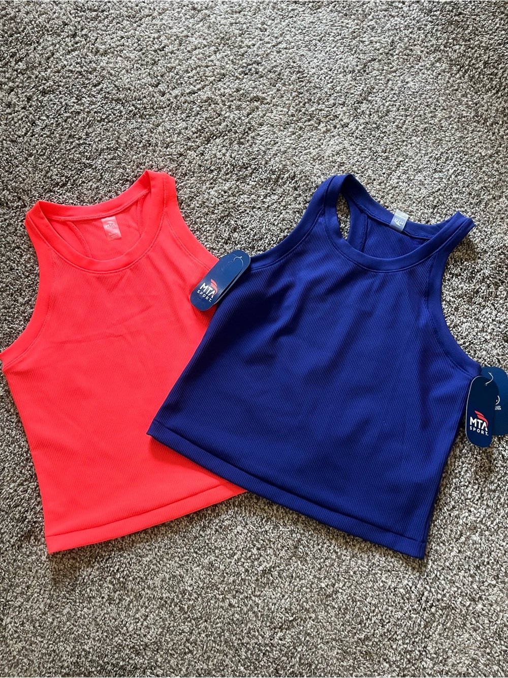 MTA Sport Ribbed Racerback Tanks — Coral & Royal Blue